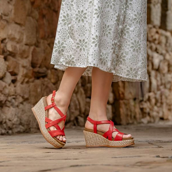 Featuring Devyn platform wedge sandal in Red. Shop Devyn.