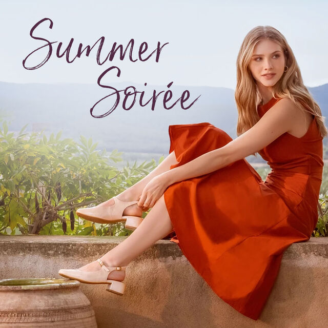 Summer Soir&eacute;e. Featuring the Leyla pump in tan.
